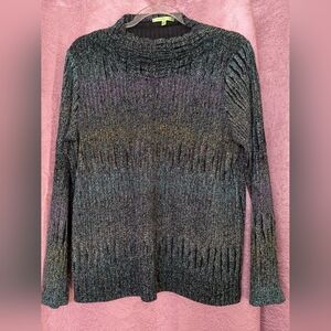 Trisha Tyler Women's Multicolor Ruched Turtleneck Sweater Teal Black Purple Gold